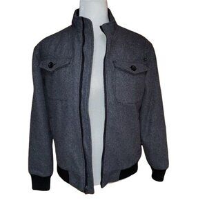 Quiksilver Boys Sz Large Gray Wool Blend Bomber Jacket Full Zip Buttoned Pockets